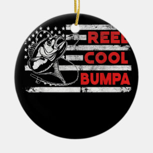 Manar Reel Coola Bumpa American Flagga Fishing Julgransprydnad Keramik