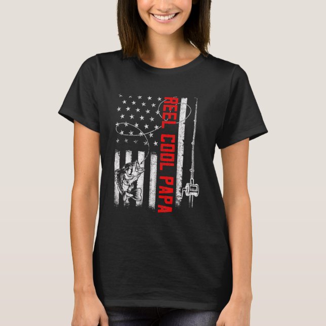 Manar Reel Coola Pappa American Flagga Family Far  T Shirt (Framsida)