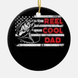 Manar Reel Coola Pappa Amerikanska Flagga Fishing Julgransprydnad Keramik