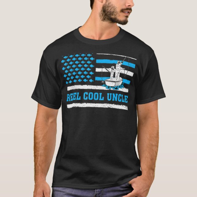 Manar Reel Coola USA flagga Fiske efter Farbror Fa T Shirt (Framsida)