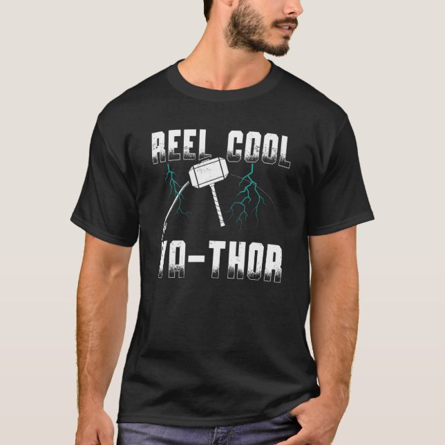 Manar Reel Coola Va Thor Coola Viking Angler Far" T Shirt (Framsida)