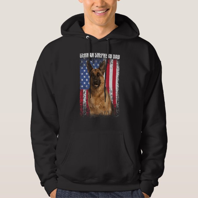 Manar Retro American Flagga German Shepherd Pappa  Hoodie (Framsida)