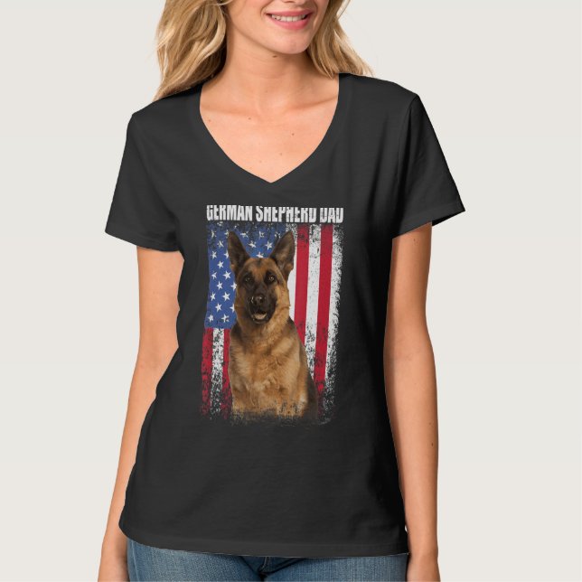 Manar Retro American Flagga German Shepherd Pappa  T Shirt (Framsida)