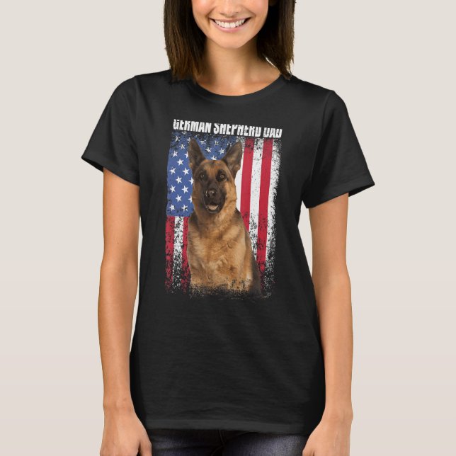 Manar Retro American Flagga German Shepherd Pappa  T Shirt (Framsida)
