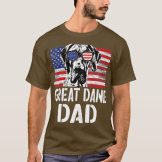 Manar Retro American Flagga Great dane Pappa Hund  T Shirt