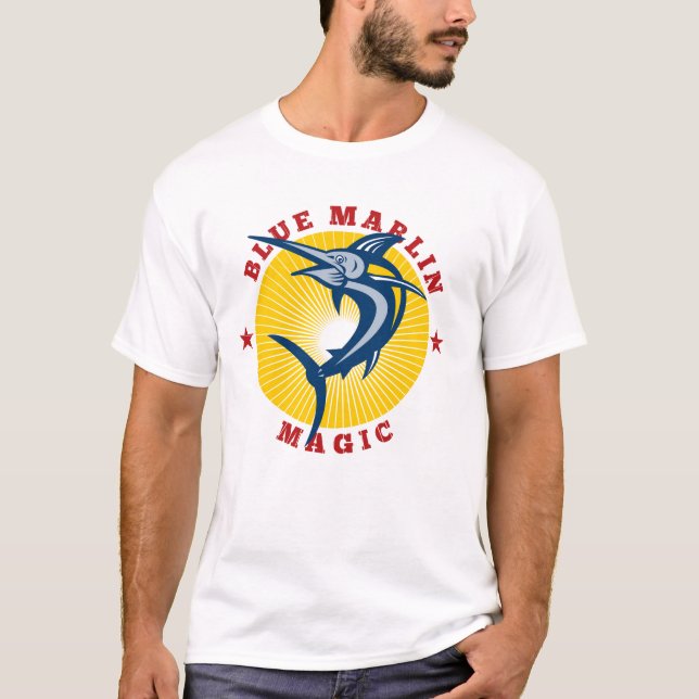Manar Retro Blue Marlin Magic T-Shirt (Framsida)
