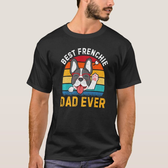 Manar Retro Frenchie Pappa Fransk Bulldog Hund T Shirt (Framsida)