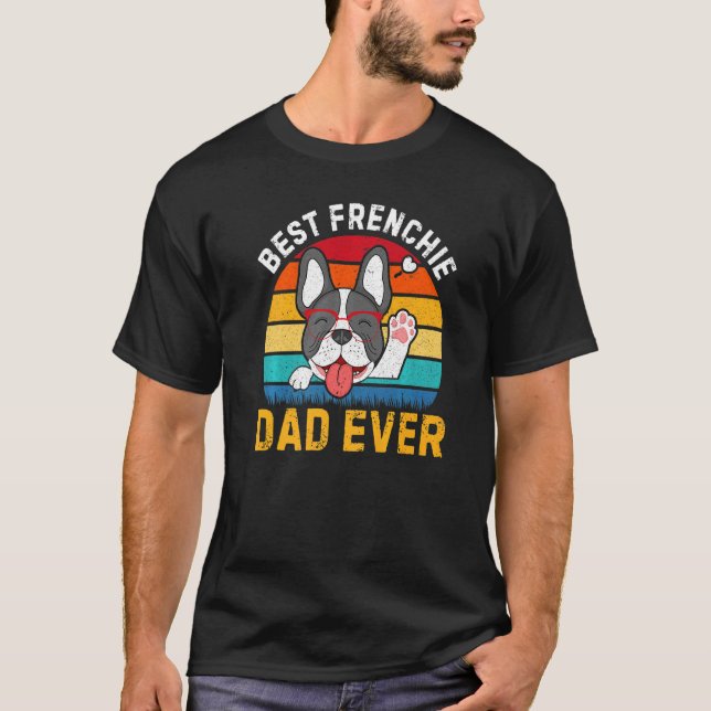 Manar Retro Frenchie Pappa Fransk Bulldog Hund T Shirt (Framsida)