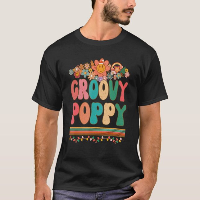 Manar Retro Groovy Poppy Matching Family 1st Birth T Shirt (Framsida)