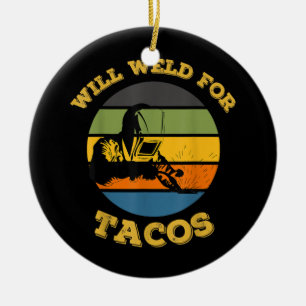 Manar Retro kommer att svettas för Tacos Funny We Julgransprydnad Keramik