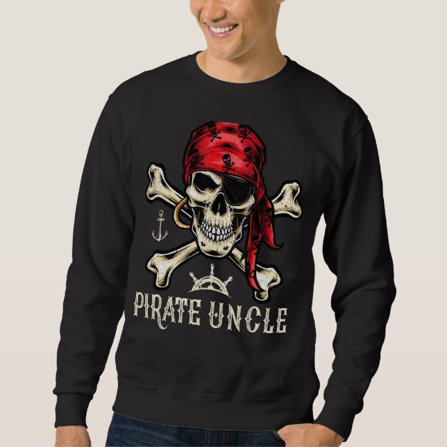 Manar Retro Stil Skull Skeleton Pirat farbror Fath Lång Ärmad Tröja (Framsida)