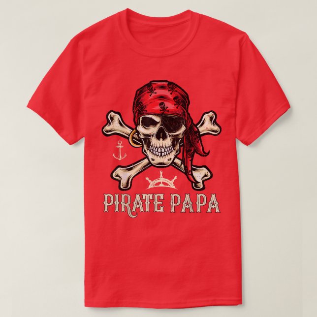 Manar Retro Stil Skull Skeleton Pirat Pappa Far T Shirt (Design framsida)