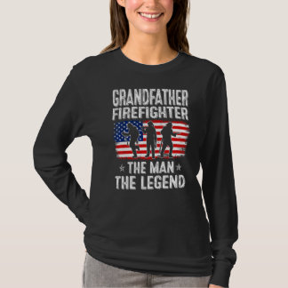 Manar Retro Us Flagga Fars dag Grandfather Firefig T Shirt