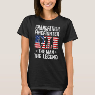 Manar Retro Us Flagga Fars dag Grandfather Firefig T Shirt