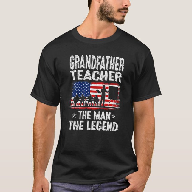Manar Retro Us Flagga Fars dag Grandfather Teache T Shirt (Framsida)
