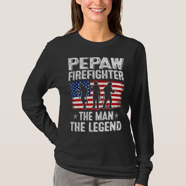 Manar Retro Us Flagga Fars dag Pepaw Firefighter T Shirt (Framsida)