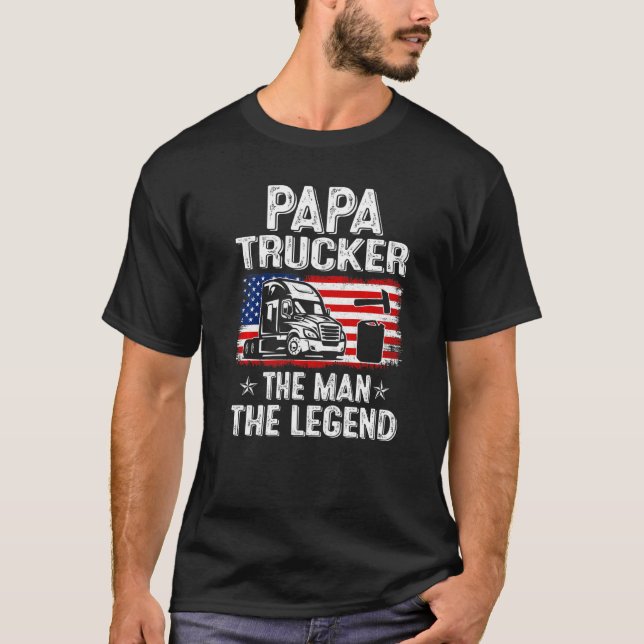 Manar Retro USA Flagga Pappa Trucker L T Shirt (Framsida)