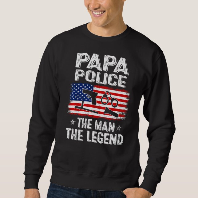 Manar Retro USA:s polis i Fars dag Pappa vid Flagg Lång Ärmad Tröja (Framsida)