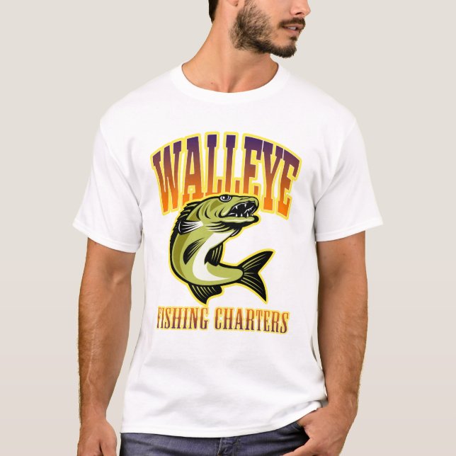 Manar Retro Walleye Fishings Charters T-Shirt (Framsida)