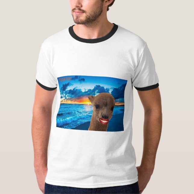 manar ringer te alpaca på stranden t shirt (Framsida)