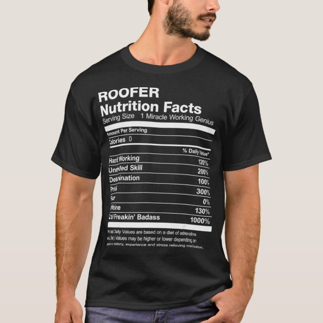 Manar Roofer Nutrition Facts Funny  T Shirt (Framsida)