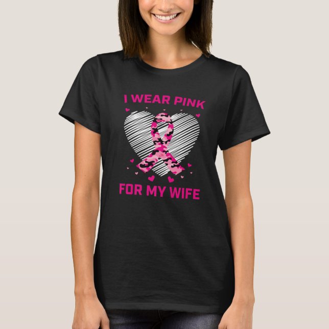 Manar Rosa Camo Wife Breast Cancer Awareness Heart T Shirt (Framsida)