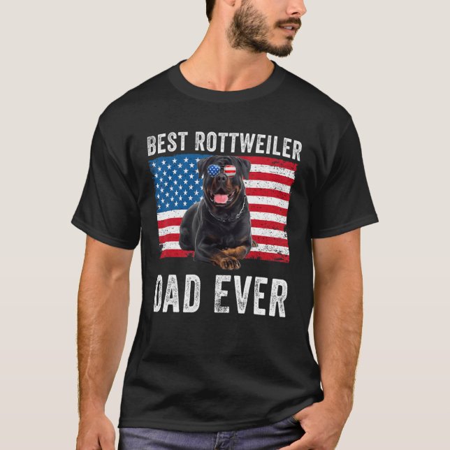 Manar Rottweiler Pappa American Flagga Hundägare R T Shirt (Framsida)