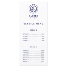 Manar salon, enkel marin och vit meny för pris tjä