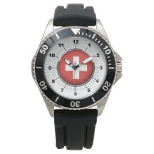 Manar Schweiz Flagga Black Rubber Strap Watch