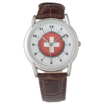 Manar Schweiz Flagga Classic Brown Leather Watch