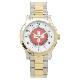Manar Schweiz Flagga Oversized Two-Tone Watch Armbandsur