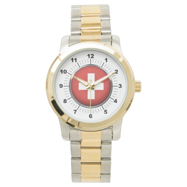 Manar Schweiz Flagga Oversized Two-Tone Watch Armbandsur (Framsida)