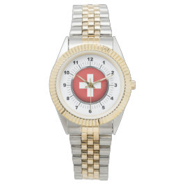 Manar Schweiz Flagga Two-Tone Bracelet Watch Armbandsur