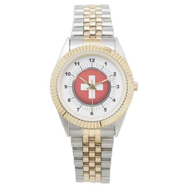 Manar Schweiz Flagga Two-Tone Bracelet Watch Armbandsur (Framsida)