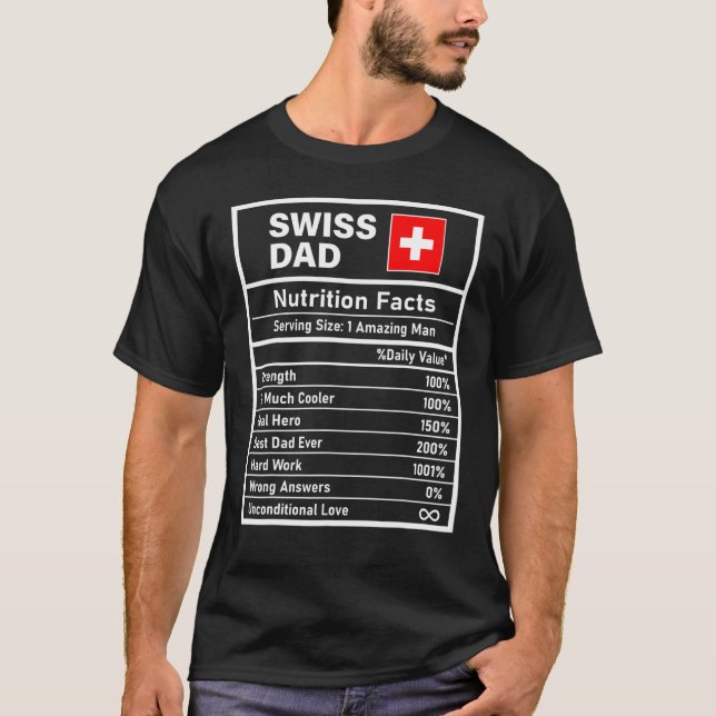 Manar Schweiz Pappa Nutrition Facts Fars dag Natio T Shirt (Framsida)