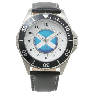 Manar Scotland Flagga Black Leather Strap Watch Armbandsur