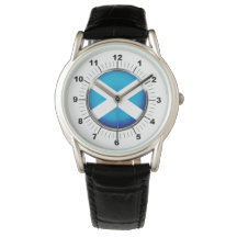 Manar Scotland Flagga Black Leather Strap Watch