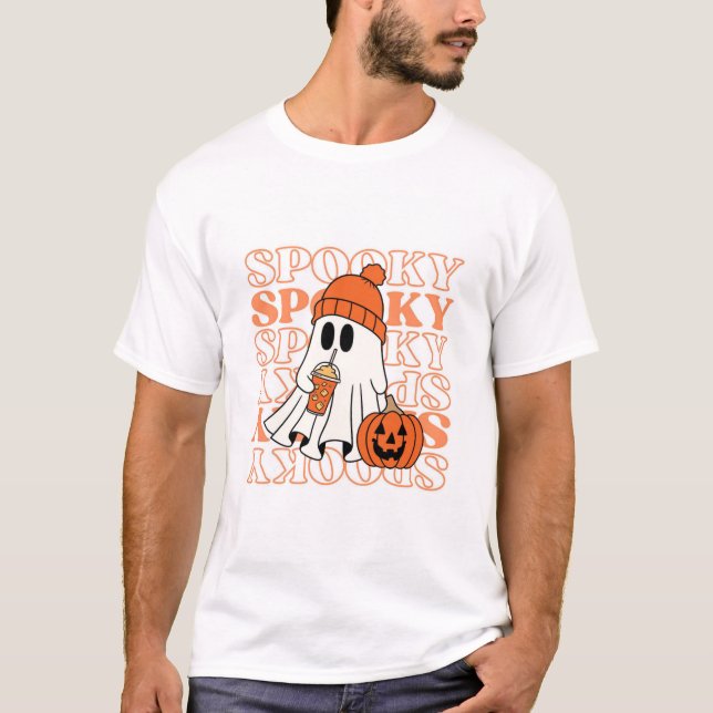 Manar-shirt med Halloween-spöke och trendig oran T Shirt (Framsida)