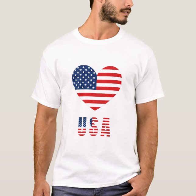 Manar-Shirt med USA flagga Heart Design Design T Shirt (Framsida)
