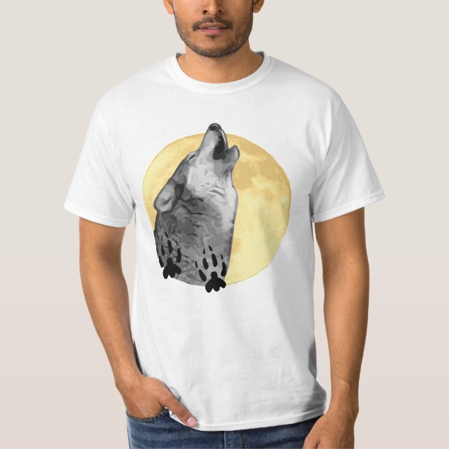 Manar-shirt, vilt, varg, hovling vid måne t shirt (Framsida)