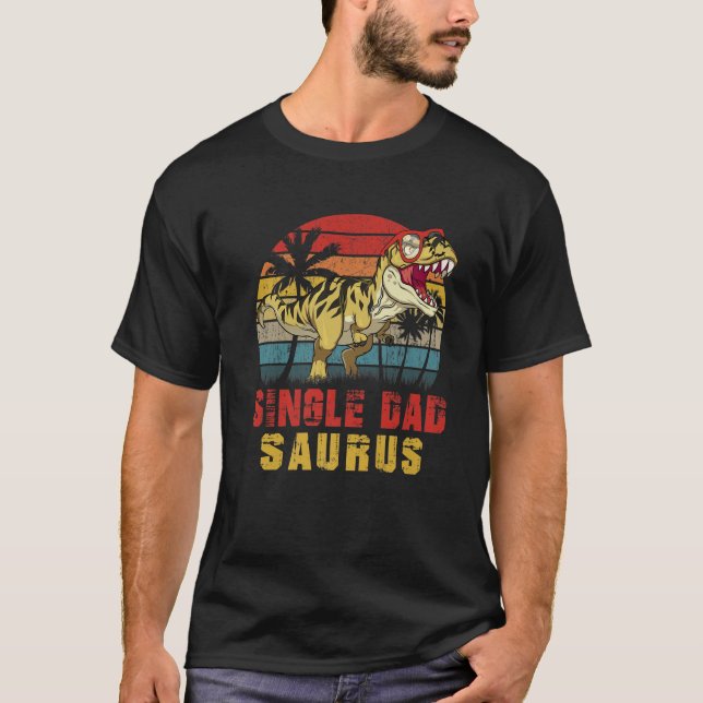 Manar Single Pappa Saurus Dinosaur Roligt Single D T Shirt (Framsida)