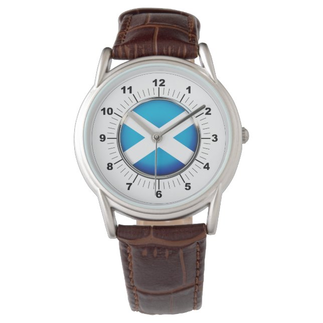 Manar Skottland Flagga Brown Leather Strap Watch Armbandsur (Framsida)