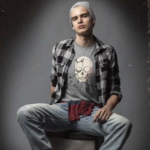 Manar Skull Line Art T Shirt - Abstrakt Skeleton