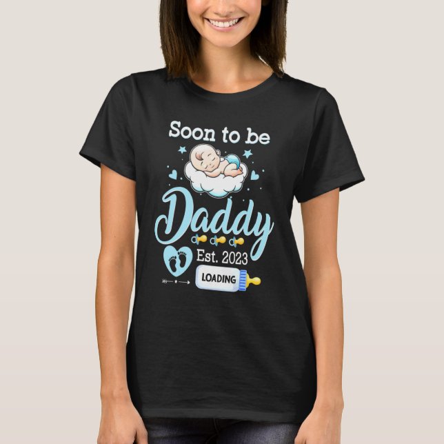 Manar snart till pappa Est 2023 Baby Gravid Anno T Shirt (Framsida)