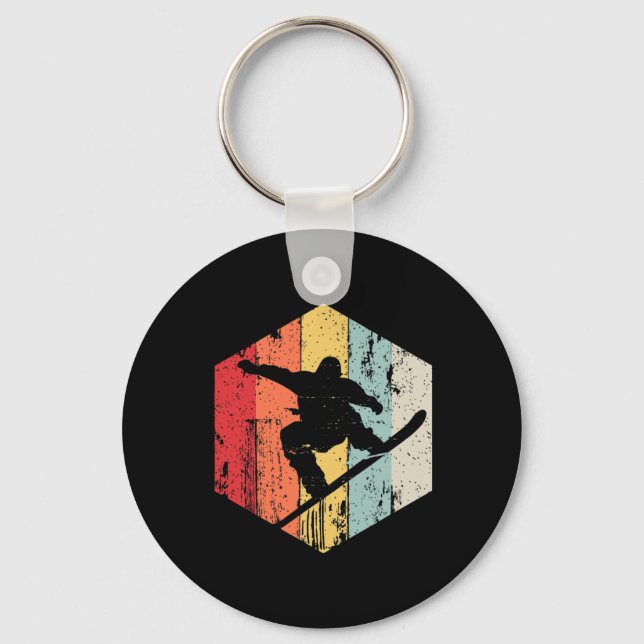 Manar Snowboarding Retro Stil Snowboarder Nyckelring (Framsida)