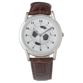 Manar Soccer Ball Classic Brown Leather Watch Armbandsur