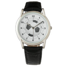 Manar Soccer Ball Krona Black Leather Strap Watch