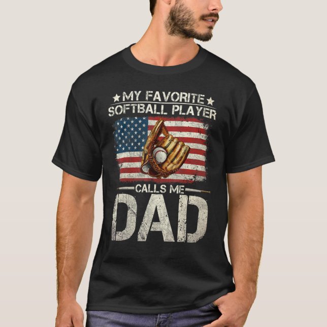 Manar Softball Pappa My Favorite Softball Player-s T Shirt (Framsida)