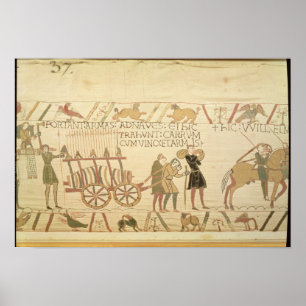 Manar som drar en vagn, laddade med vin och ärmar poster