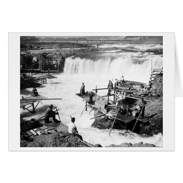 Manar som fiskar i Celilo Falls-fotot Hälsningskort (Framsidan Horizontal)
